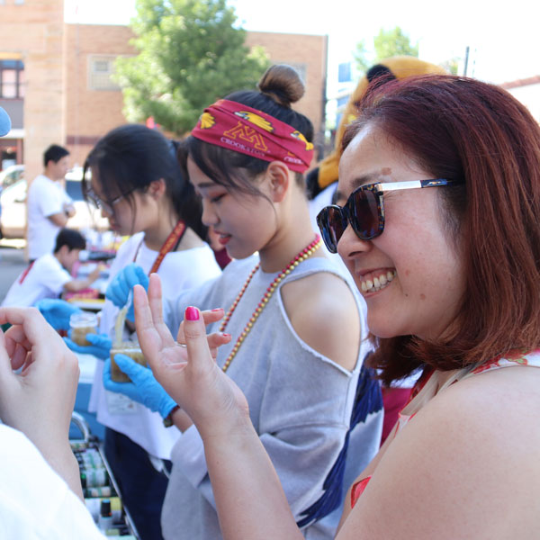 woman talking outdoors